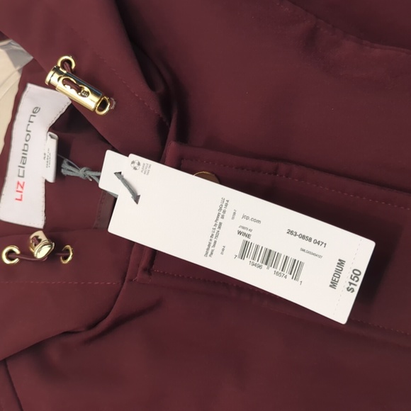 NWT LIZ CLAIBORNE WINE HOODED COAT JACKET GOLD HARDWARE - Picture 11 of 17